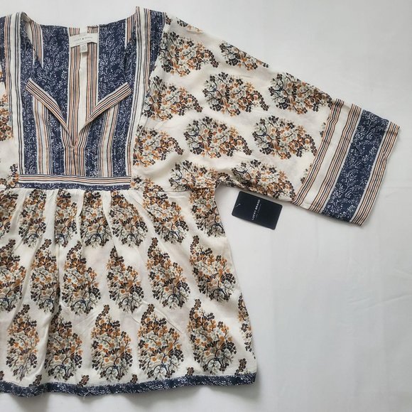 Lucky Brand Women's Mixed Print Natural Multicolor Peasant Top Size S/P NWT - Picture 7 of 16